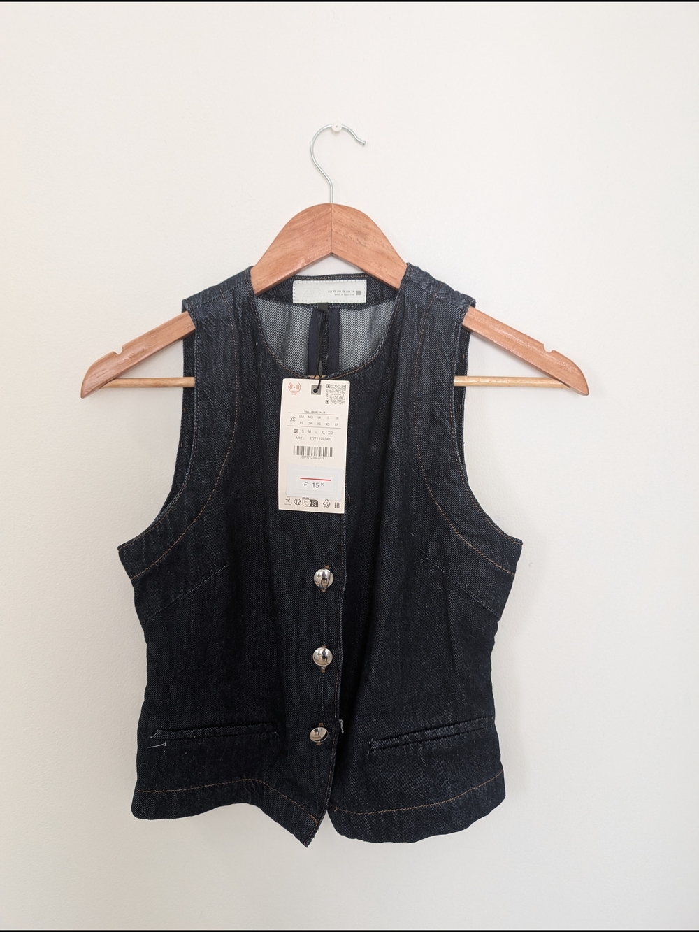 Zara Dark Blue Denim Sleeveless Vest with Contrast Stitching